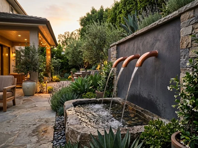 Modern scupper wall water feature in Beverly Hills
