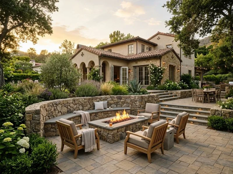Multi-level paver entertainment patio in Pasadena